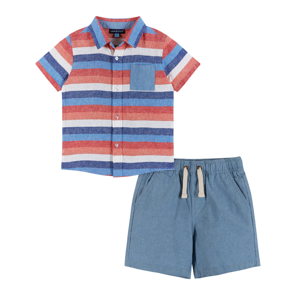 Short Sleeve Buttondown Shirt & Short Set | Striped Americana - Andy & Evan