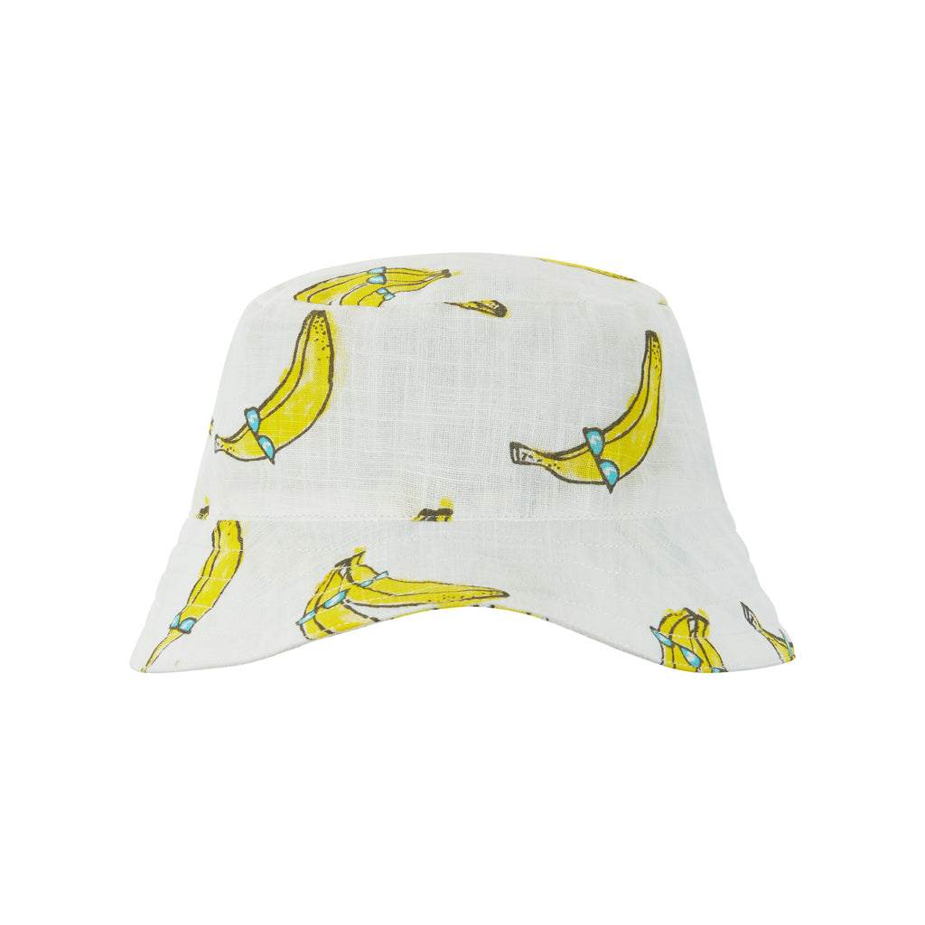Infant White Banana Printed Woven Tank Romper w/Bucket Hat - Andy & Evan
