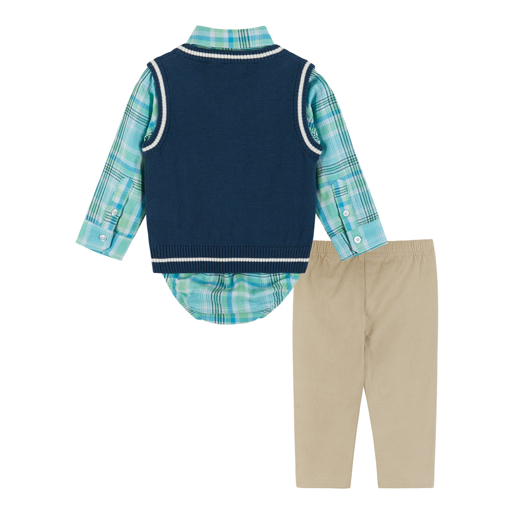 Infant 4-Piece Plaid & Sweater Vest Set | Green & Navy - Andy & Evan
