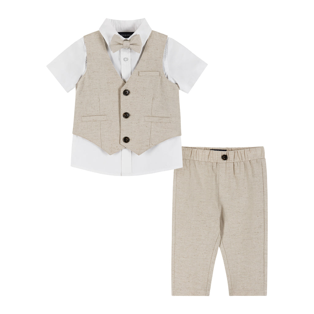 Infant Four Piece Buttondown and Vest Set | Stone - Andy & Evan