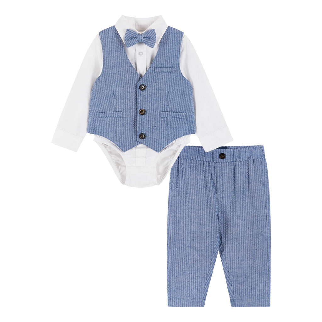 Infant 4-Piece Buttondown and Vest Set | Blue - Andy & Evan