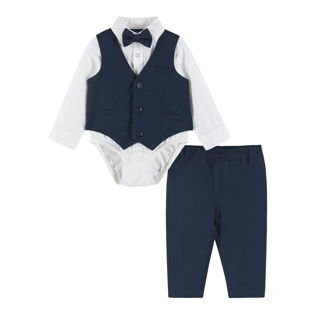 Infant Four Piece Buttondown and Vest Set | Navy - Andy & Evan