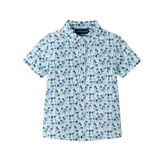 Kids (2-7) Mini Palms Short Sleeve Buttondown | White