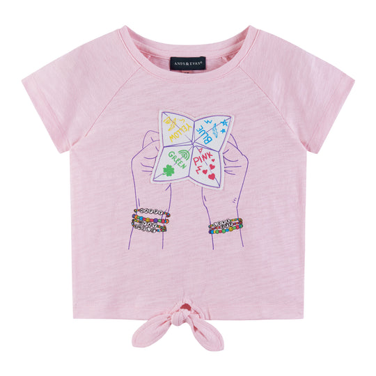 Kids (5-6x) Pink Raglan Sleeve Knot Detail Tee | Fortune Teller Graphic