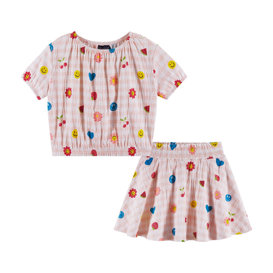 Kids (2-6) Jersey Printed Top & Skirt Set | Gingham Icon