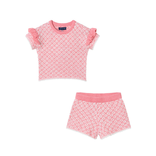 Kids (2-6x) Crochet Top & Short Set | Pink Houndstooth