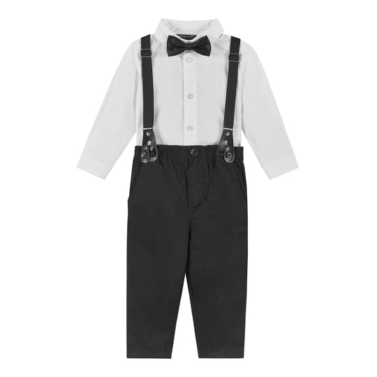 Infant Suspenders Bowtie Set | White