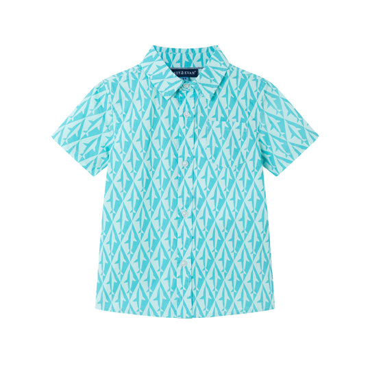 Kids (2-8) Geo Shark Short Sleeve Buttondown | Aqua