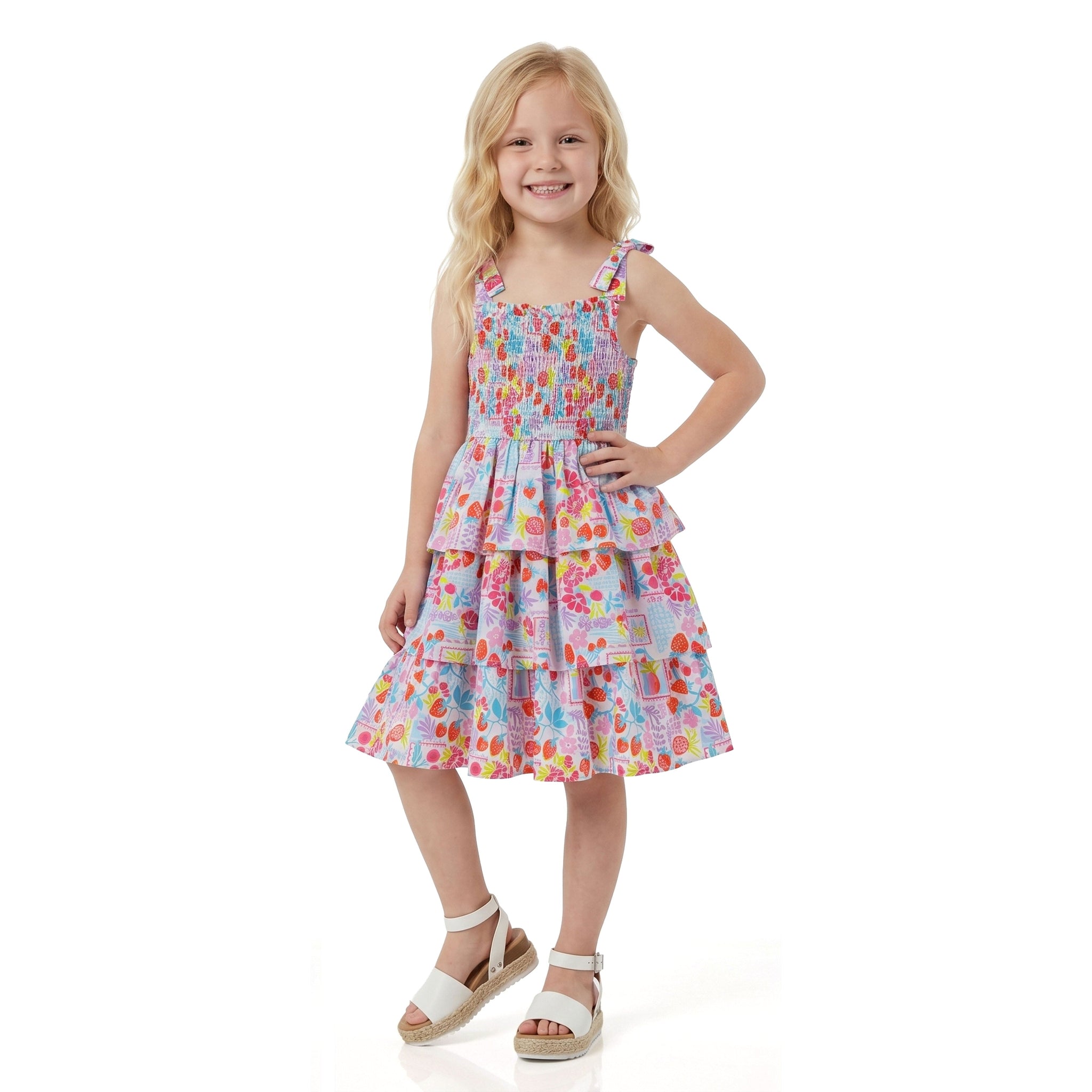 Toddler & Kid (2-6) Girls Tiered Poplin Dress - White Strawberry