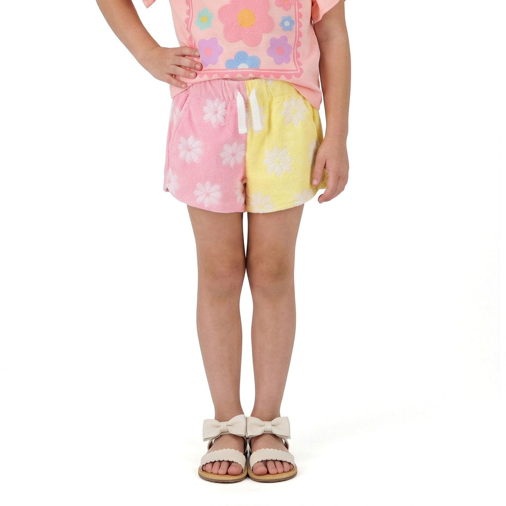 Girls Colorblocked Terry Short | Pink Floral – Andy & Evan