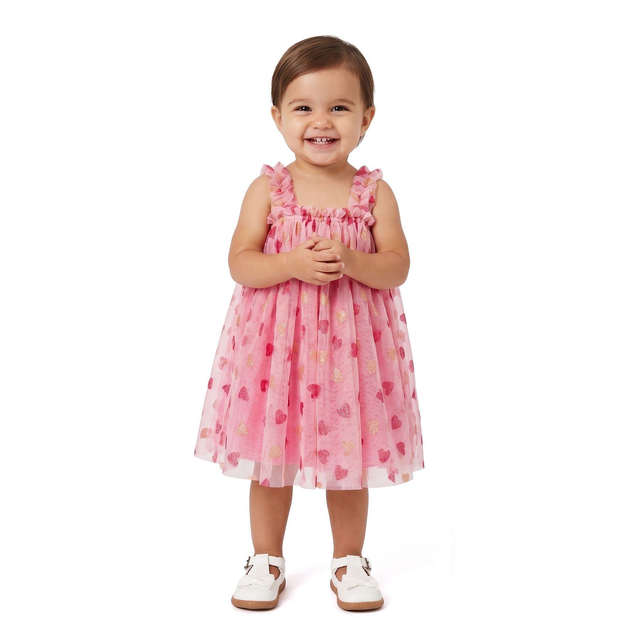 Andy & Evan Heart Glitter Tulle Dress - Pink