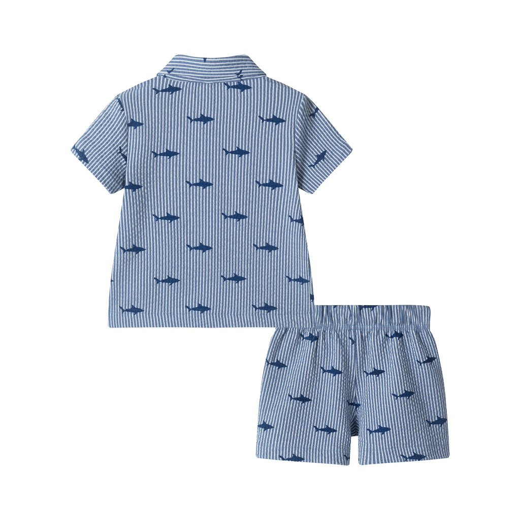 Infant Boys Short Sleeve Cabana Set | Navy Stripe Shark – Andy & Evan