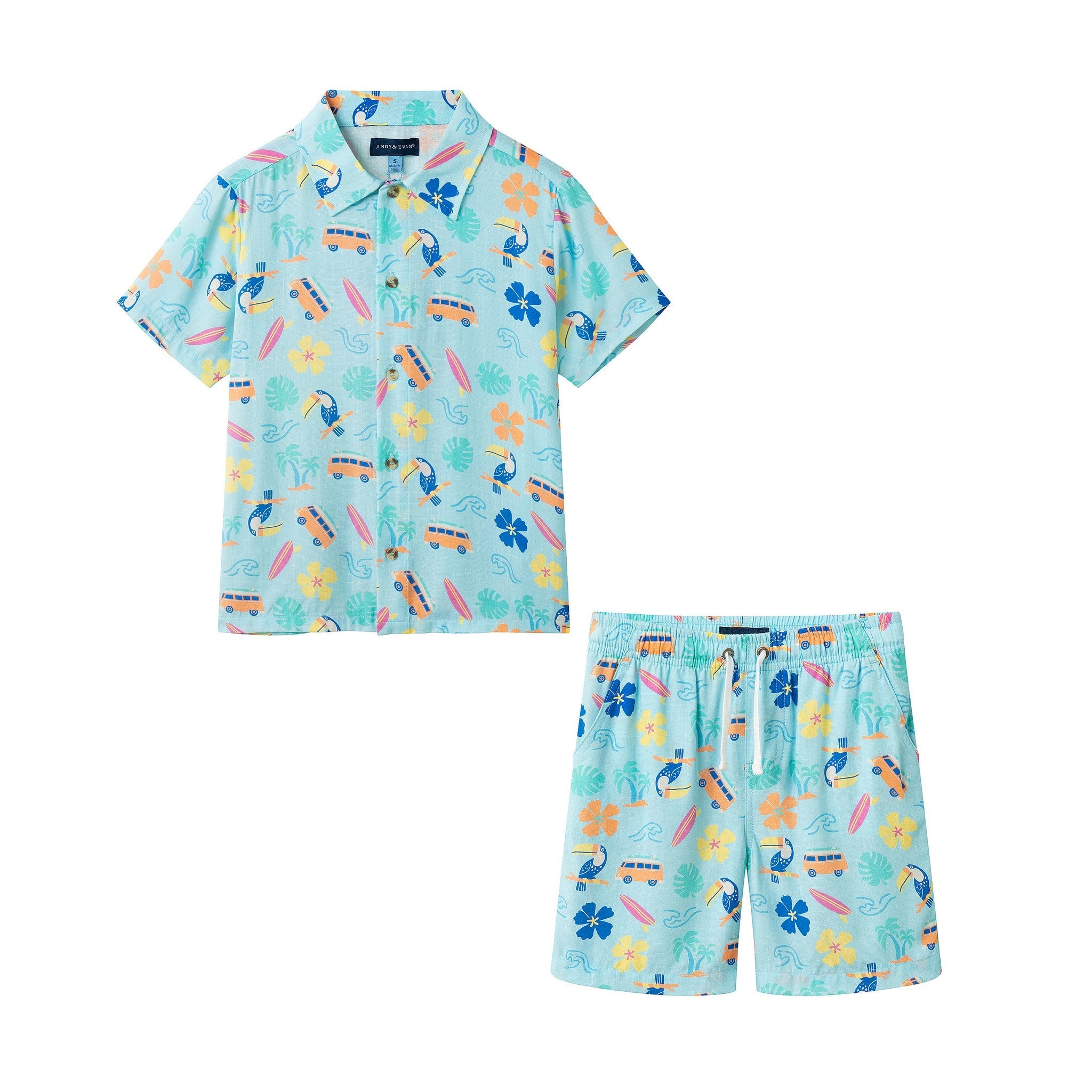 Beach Matching Set Toddler Boys (2-7) Aqua Beach Matching Set - Lightweight Button-Down ...