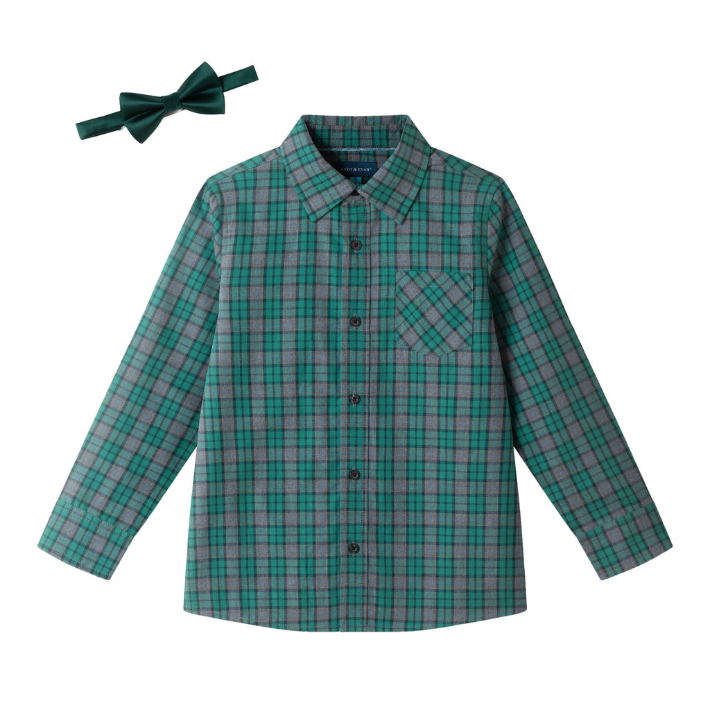 Kids Plaid Buttondown & Bowtie Set | Green Plaid - Andy & Evan