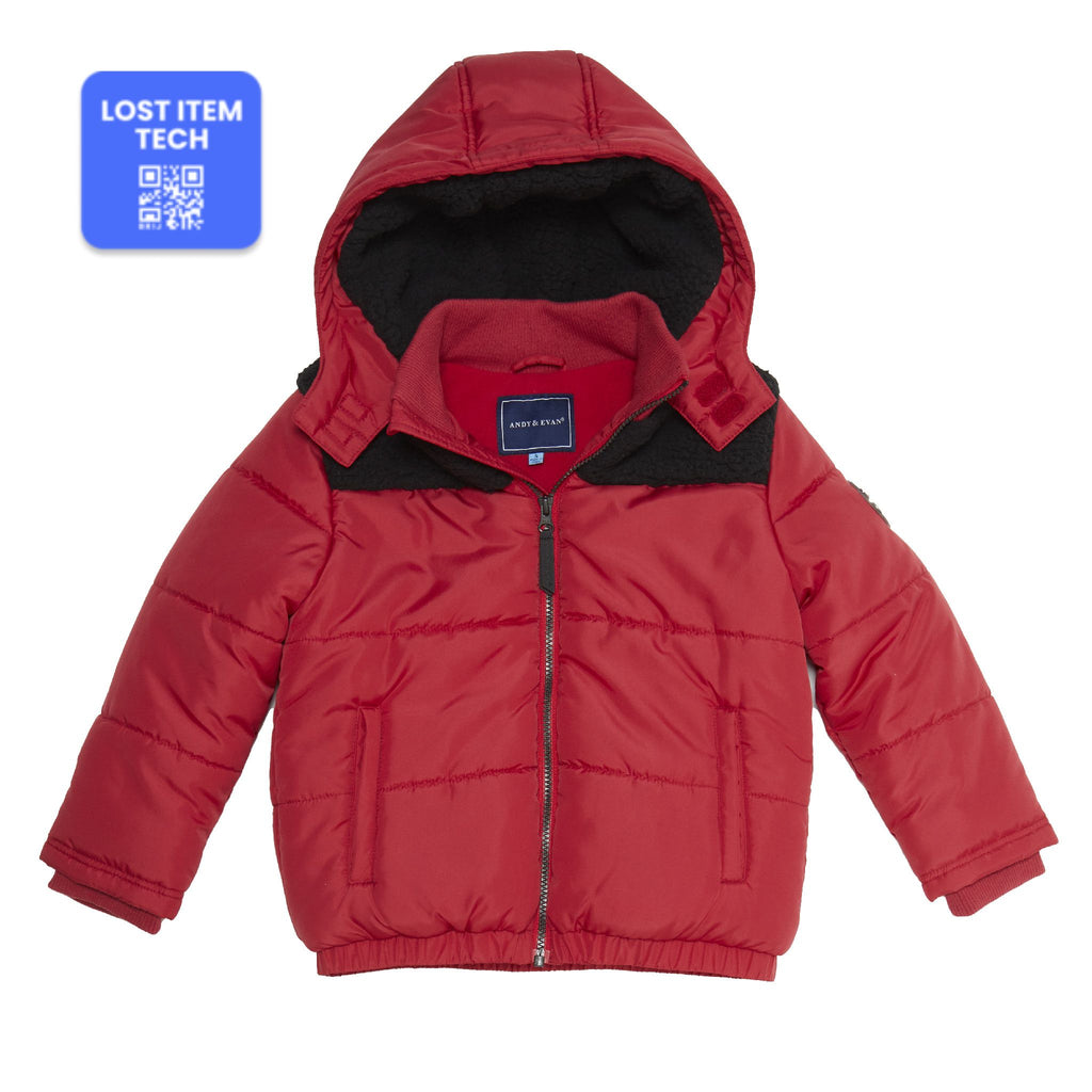 Boys Red Sherpa Shoulder Puffer Coat - Andy & Evan