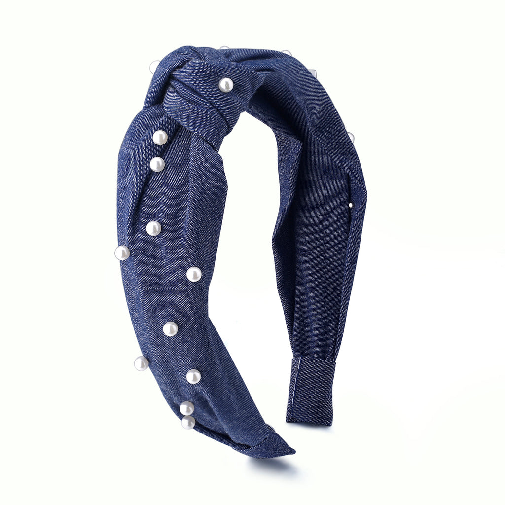 Blue Knot Denim Headband
with Pearls - Andy & Evan