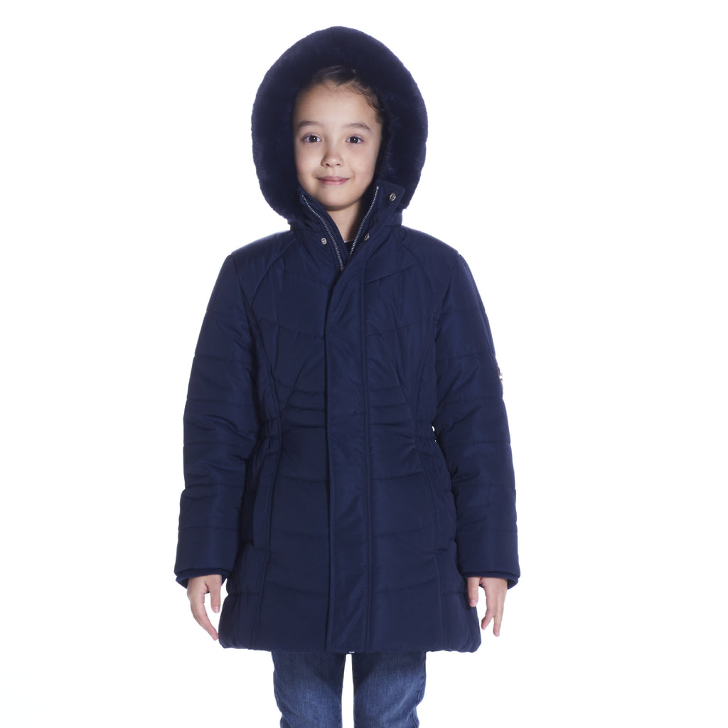 Girls Navy Reflective Hooded Parka - Andy & Evan