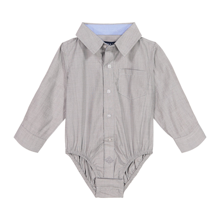 Andy & Evan Infant Grey Chambray Button Down Shirt, Size 3/6.