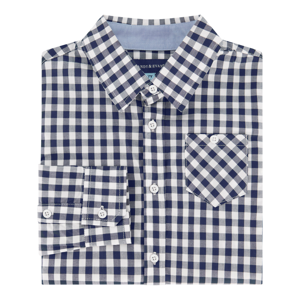 Infant Boy Navy Gingham Button-down Shirtzie - Andy & Evan