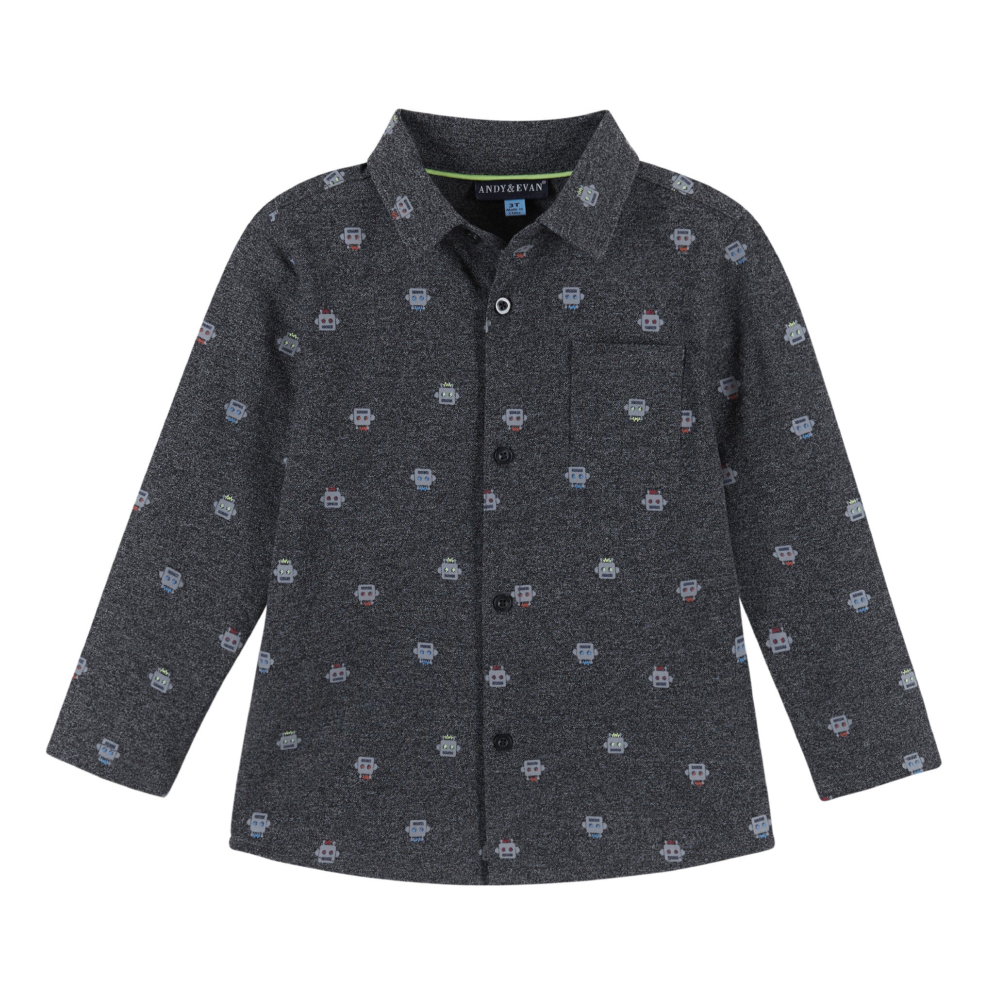 Boys Knit Robot Pattern & Button – Down Evan Shirt Andy