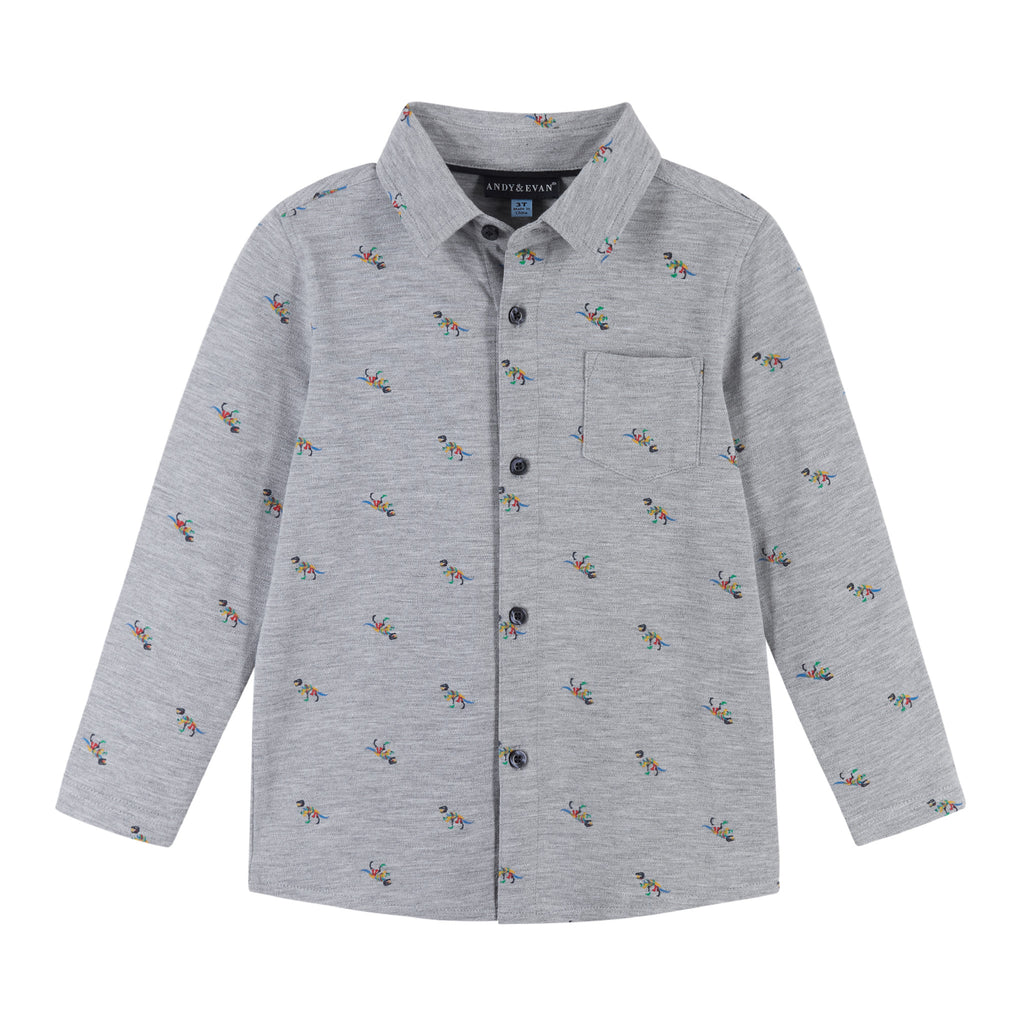 Boys Knit Dinosaur Button Down Shirt - Andy & Evan