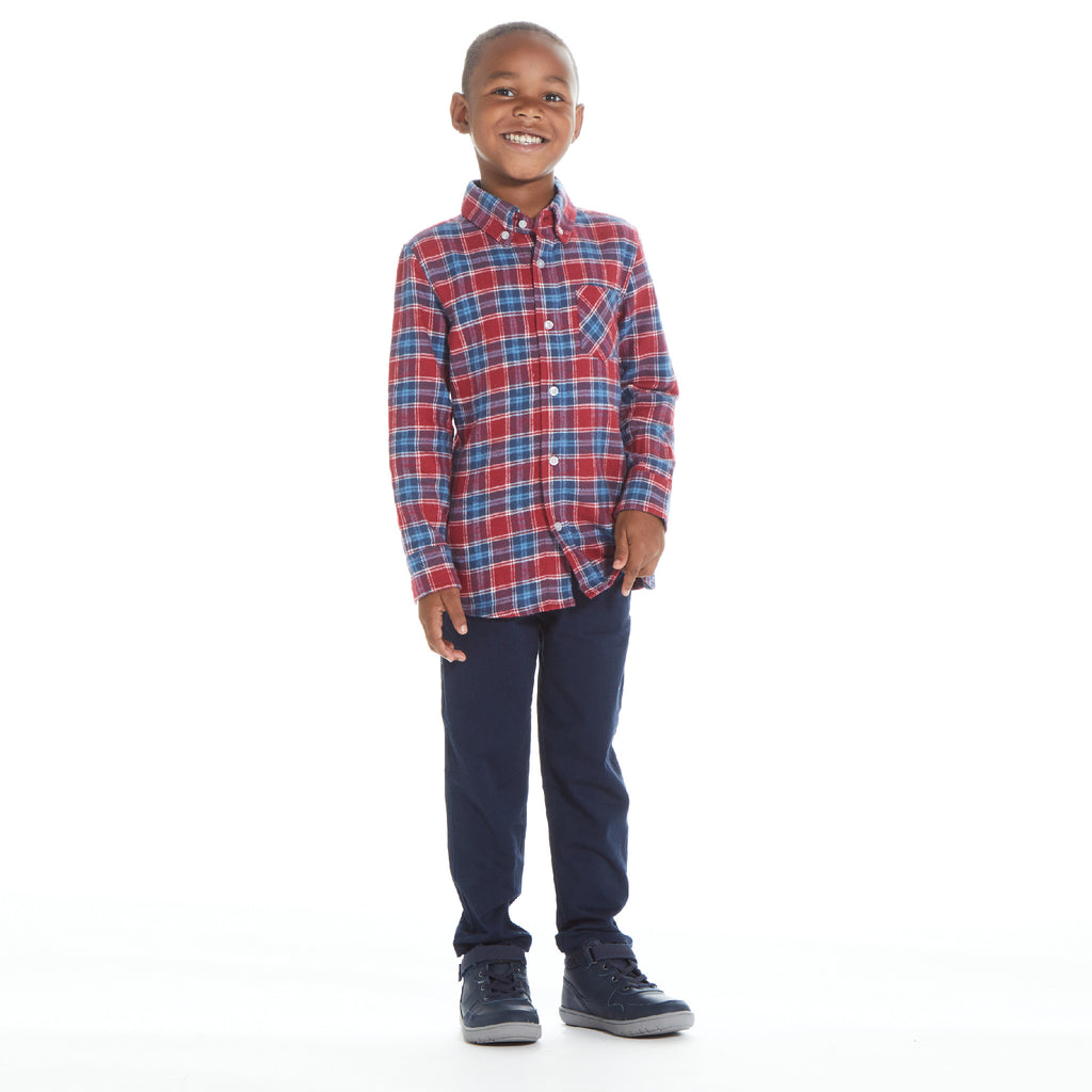Red & Blue Plaid Textured Button Down Shirt - Andy & Evan