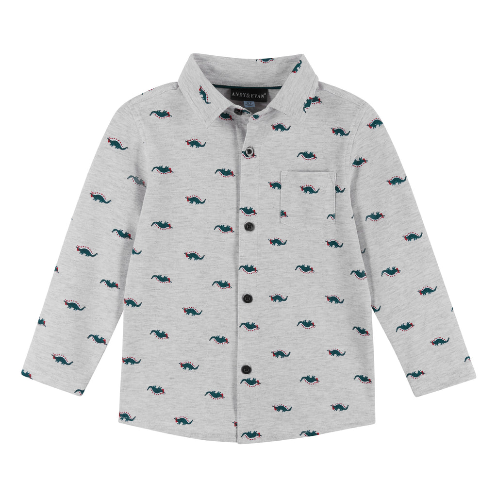 Boys Holiday Stegosaurus Pattern Button Down Shirt - Andy & Evan