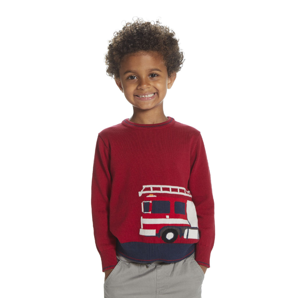 Boys Firetruck Graphic Sweater - Andy & Evan