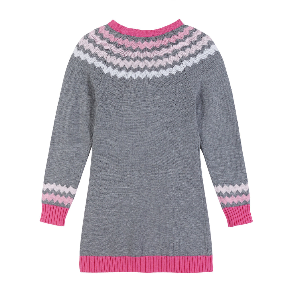 Girls Pink & Grey Fair Isle Sweater Dress - Andy & Evan
