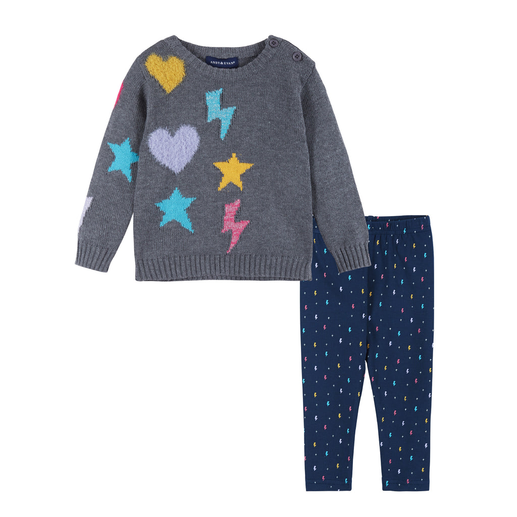 Baby Girls Star, Heart, & Lightning Bolt Sweater Set - Andy & Evan