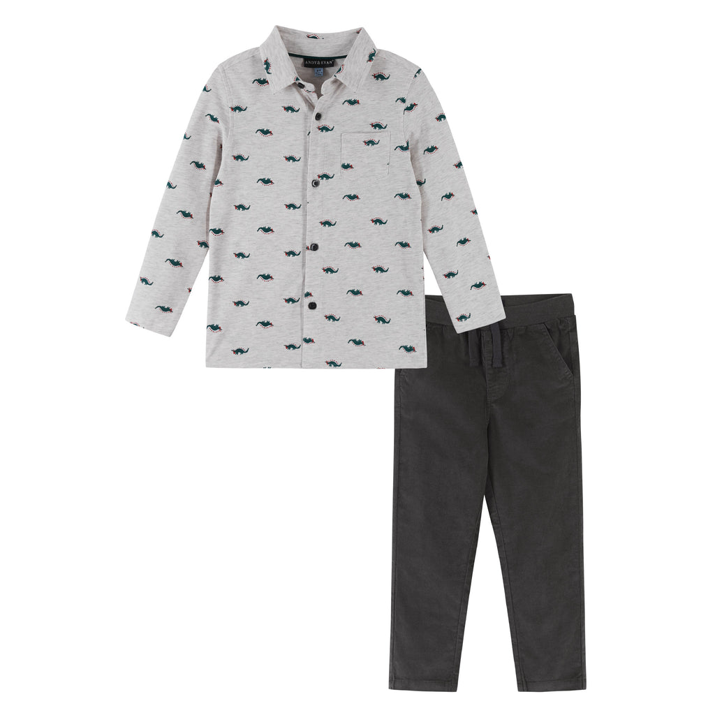 Infant Holiday Stegosaurus Pattern Button Down Shirt & Pant Set - Andy & Evan