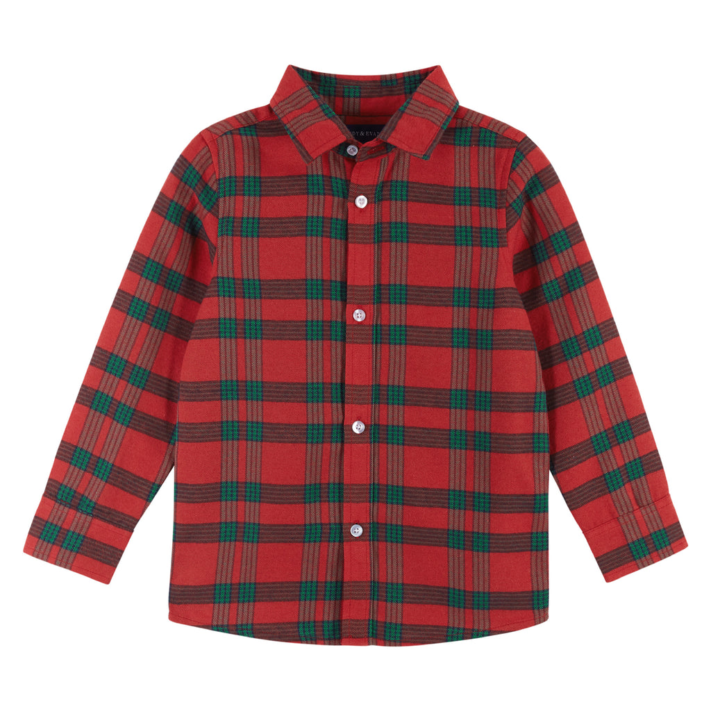 4-Piece Red Holiday Plaid Button Down Shirt & Pant Set - Andy & Evan