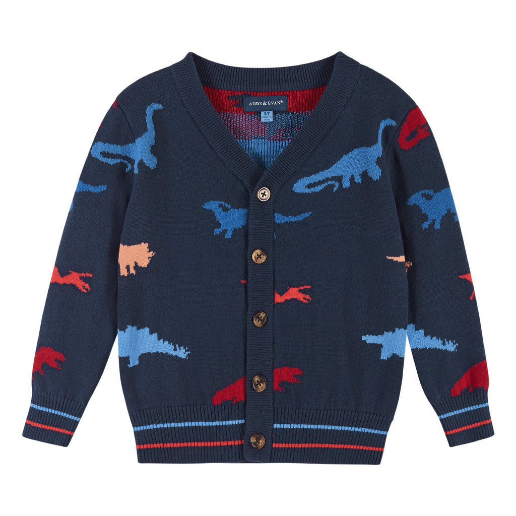 Navy Dinosaur Pattern Cardigan Sweater Set - Andy & Evan
