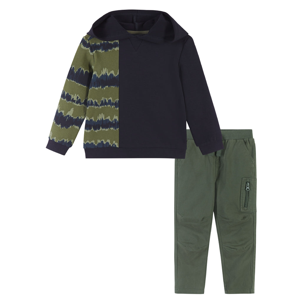 Boys Navy & Green Tie Dye Contrast Sweatshirt Set - Andy & Evan