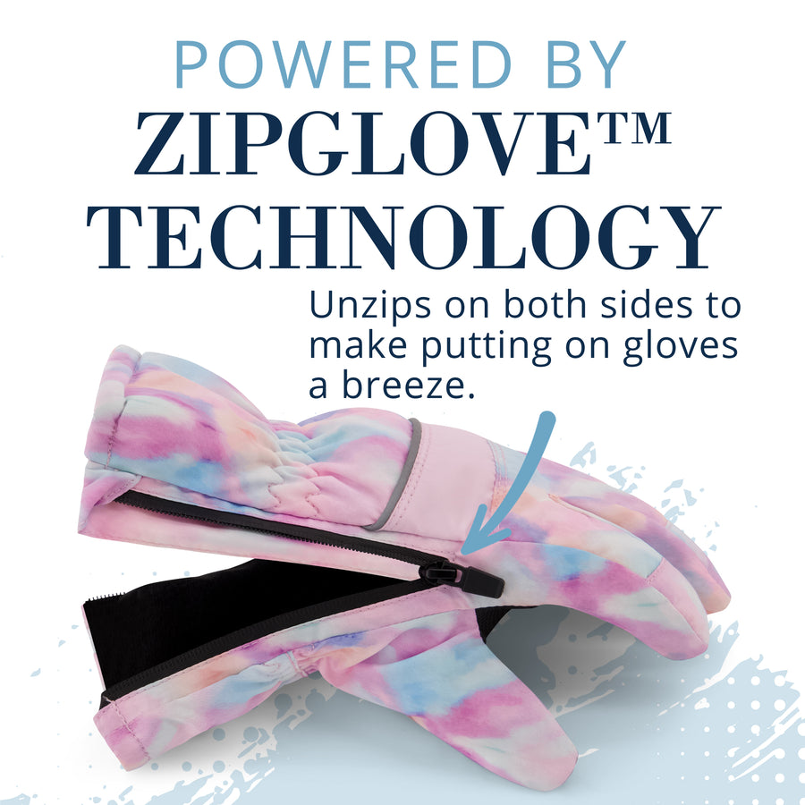 Winter & Ski Glove powered by ZIPGLOVE™TECHNOLOGY | Pink Tie-Dye