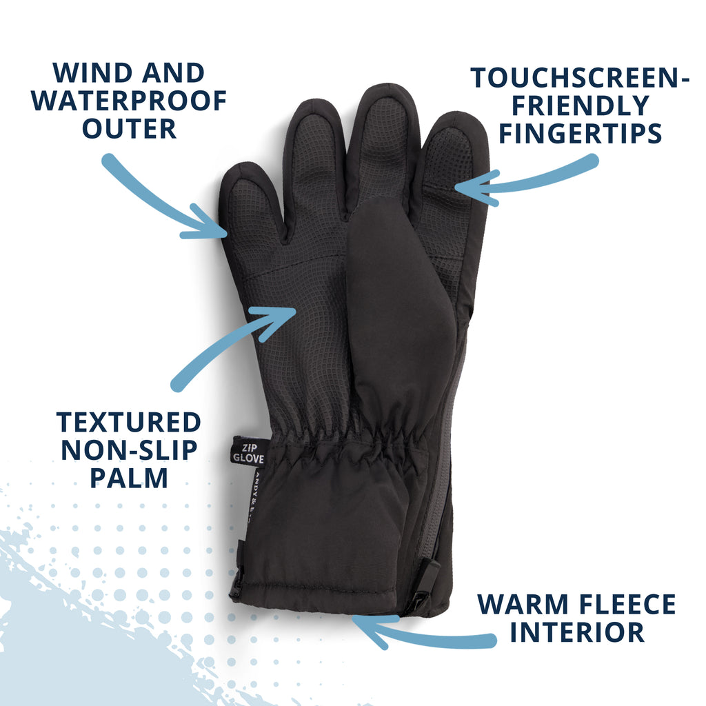 Winter & Ski Glove powered by ZIPGLOVE™ TECHNOLOGY |Black - Andy & Evan