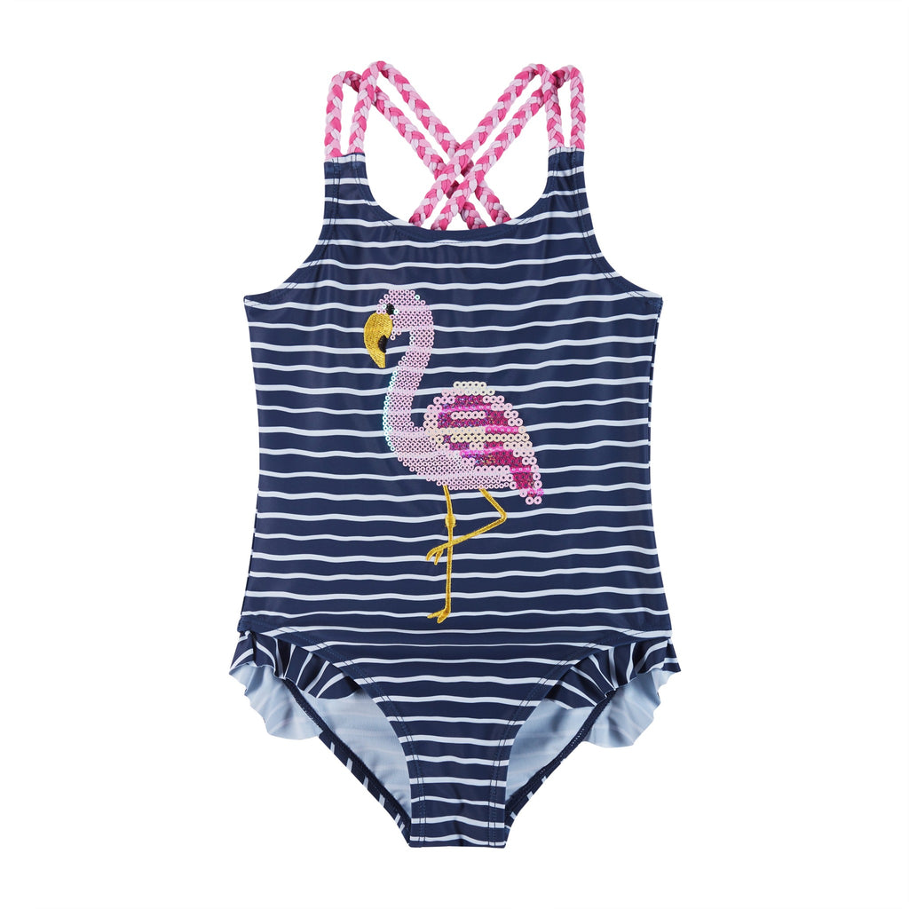 UPF 50+ Flamingo Print One-Piece Swim Suit | Navy - Andy & Evan