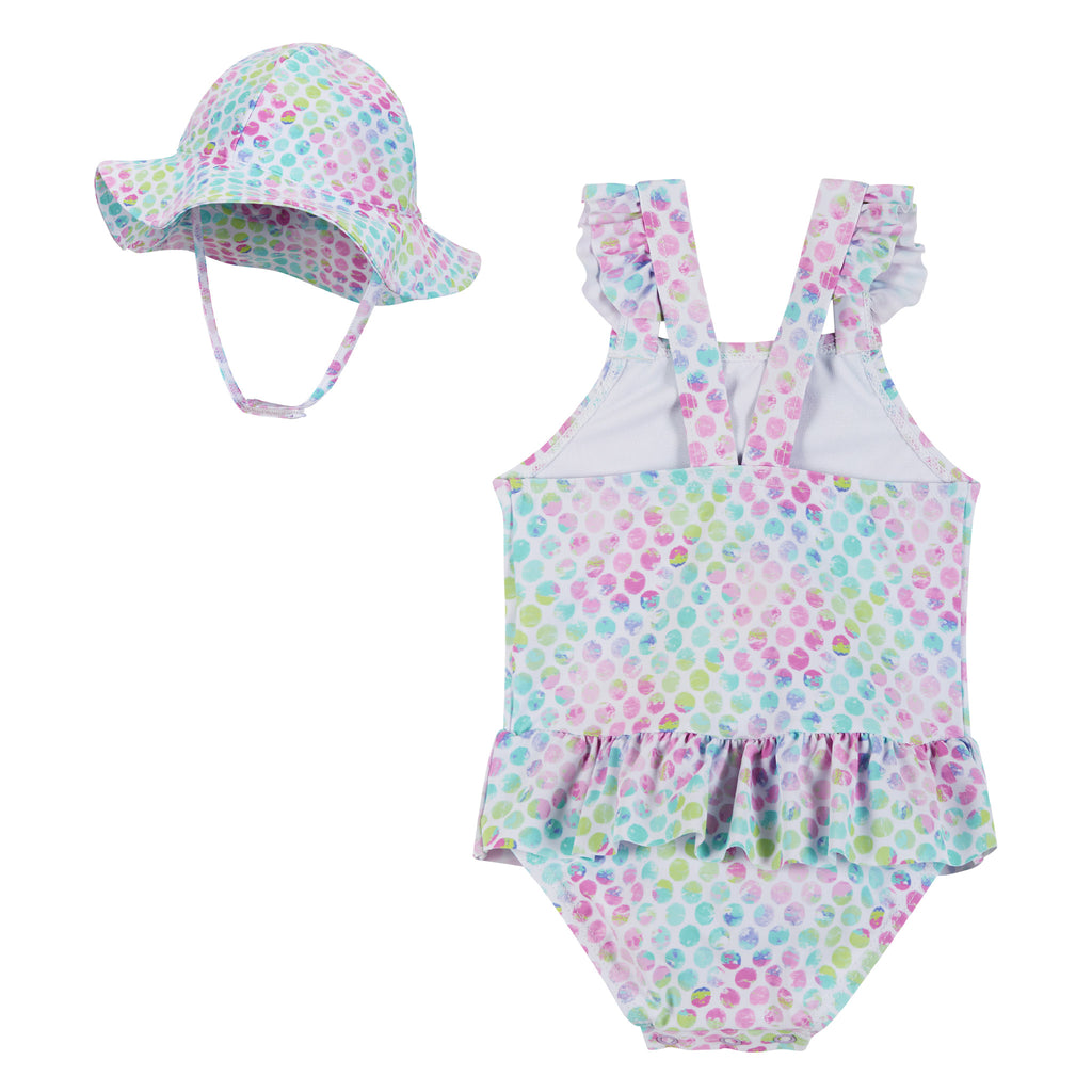 Infant UPF 50+  Tie Dye Dotted One-piece Swim & Hat Set | Aqua - Andy & Evan
