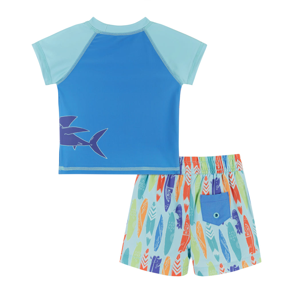 UPF 50+ Infant Boys Short Sleeve Aqua Surf Rashguard Swim Set - Andy & Evan