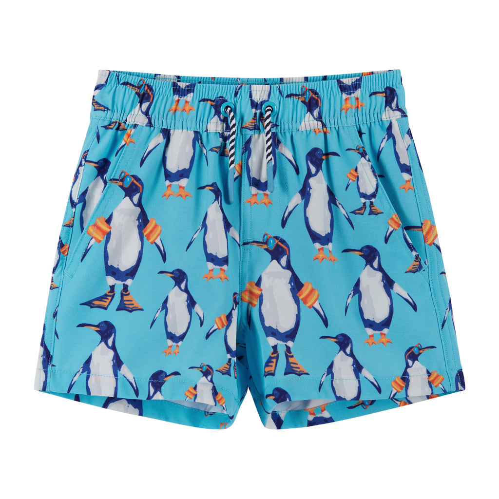 UPF 50+ Penguin Rashguard & Swim Trunk Set | Aqua - Andy & Evan