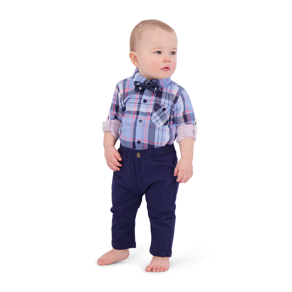 Infant Boys Light Blue Plaid Button Down Shirt 3-Piece Set - Andy & Evan