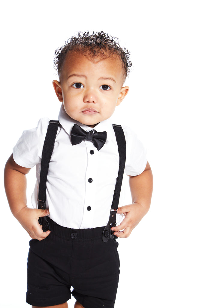 Baby Boy Tuxedo Set with Tie & Suspenders - Andy & Evan