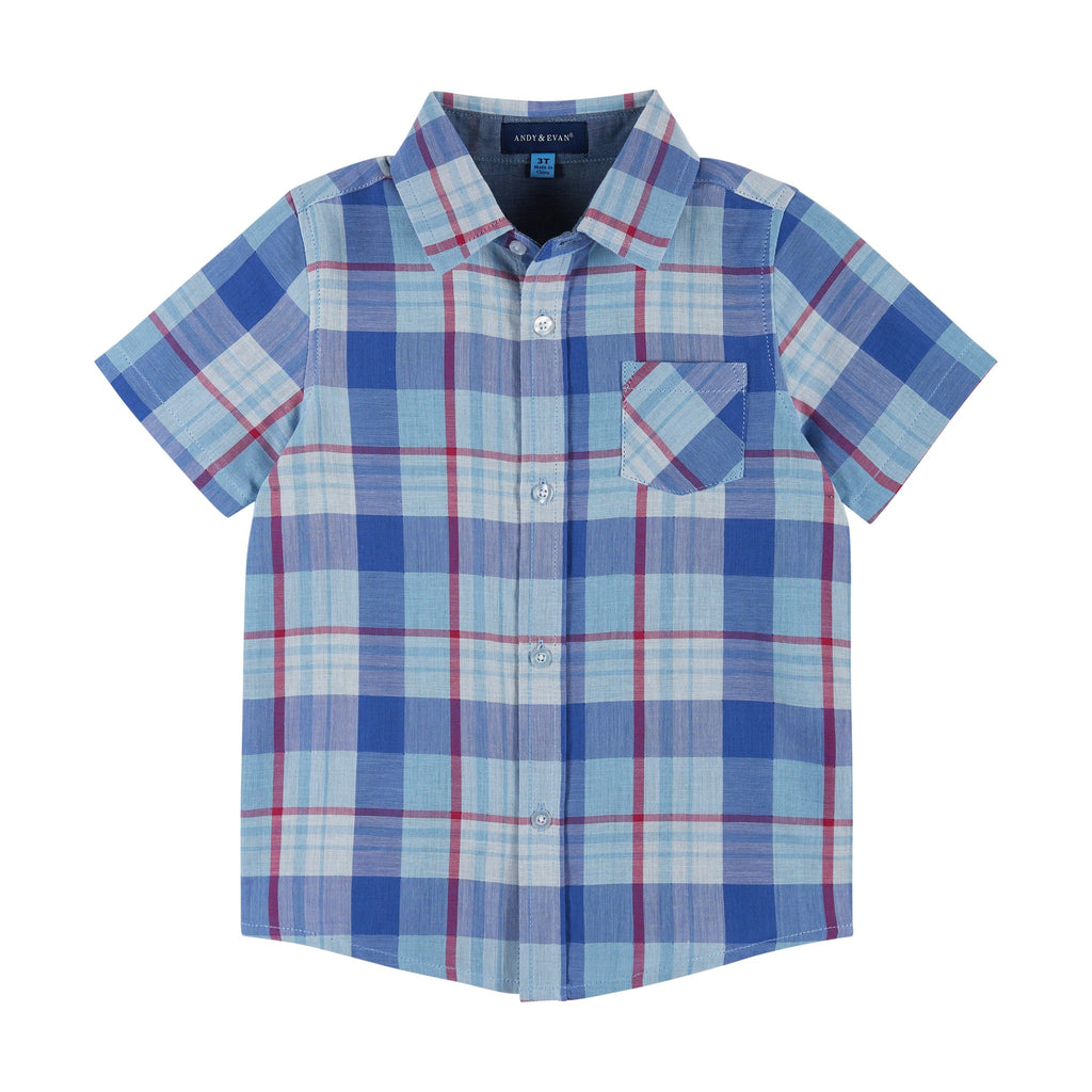 Baby Short Sleeve Plaid Button-Up | Red & Blue - Andy & Evan