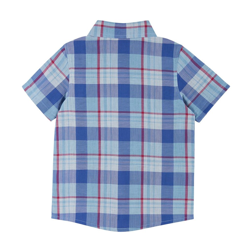 Baby Short Sleeve Plaid Button-Up | Red & Blue - Andy & Evan