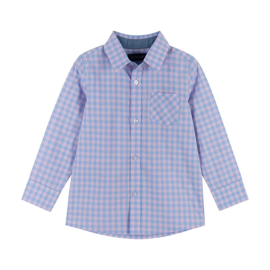 Long Sleeve Plaid Button-Up | Pink & Blue - Andy & Evan