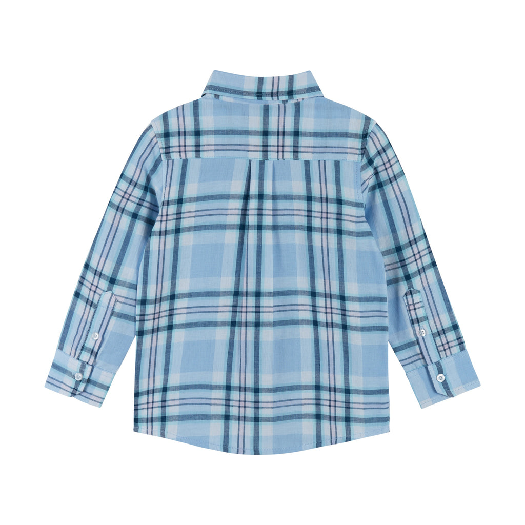 Long Sleeve Plaid Two-fer Button-Up | Blue - Andy & Evan