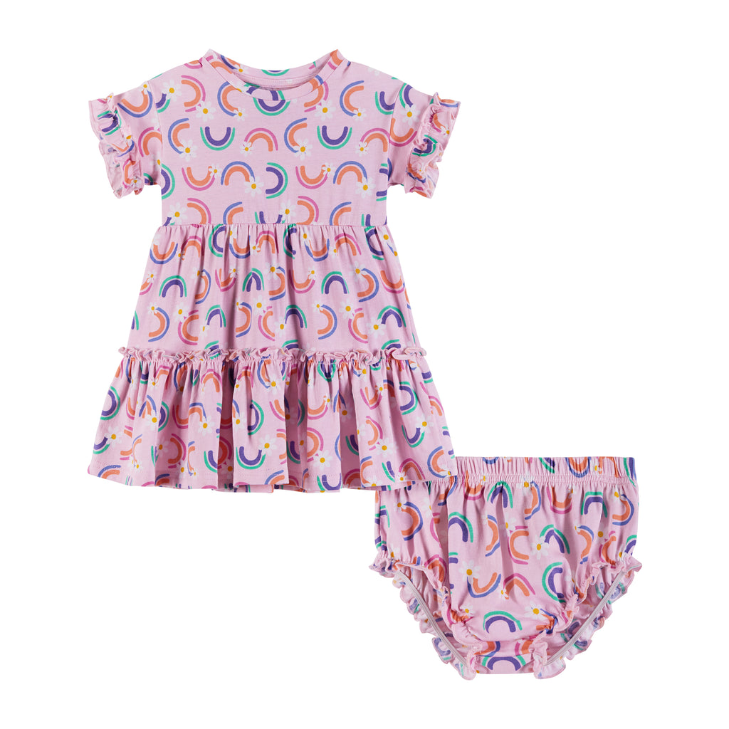 Baby Rainbow & Daisy Print Dress | Pink - Andy & Evan