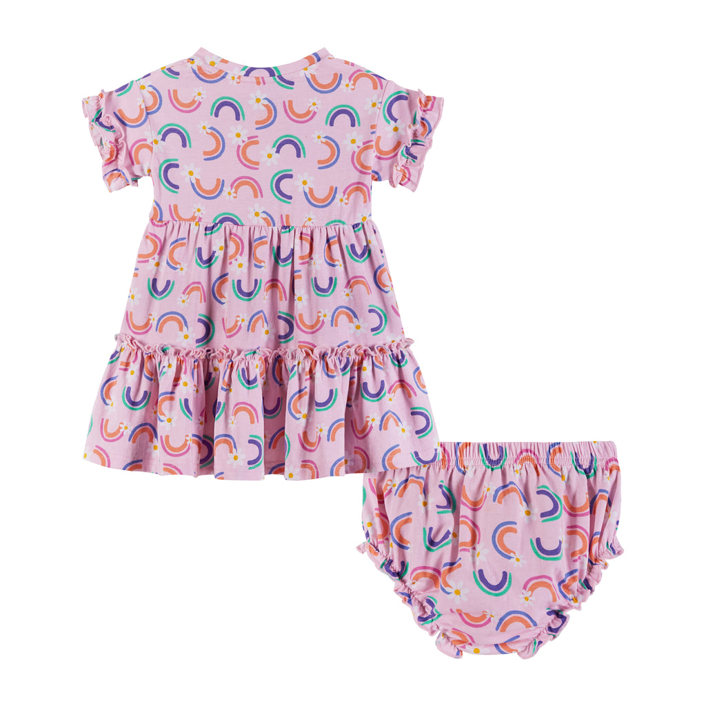 Baby Rainbow & Daisy Print Dress | Pink - Andy & Evan