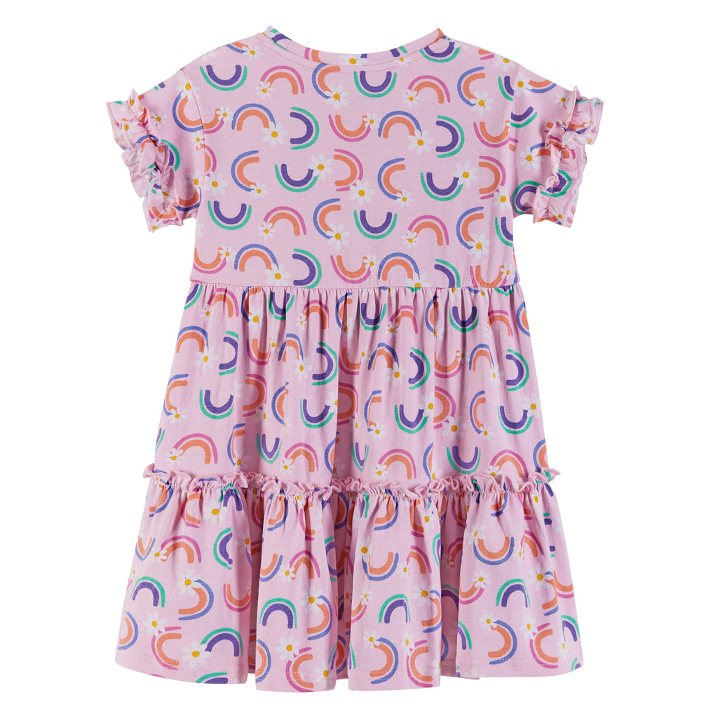 Rainbow & Daisy Print Dress | Pink - Andy & Evan