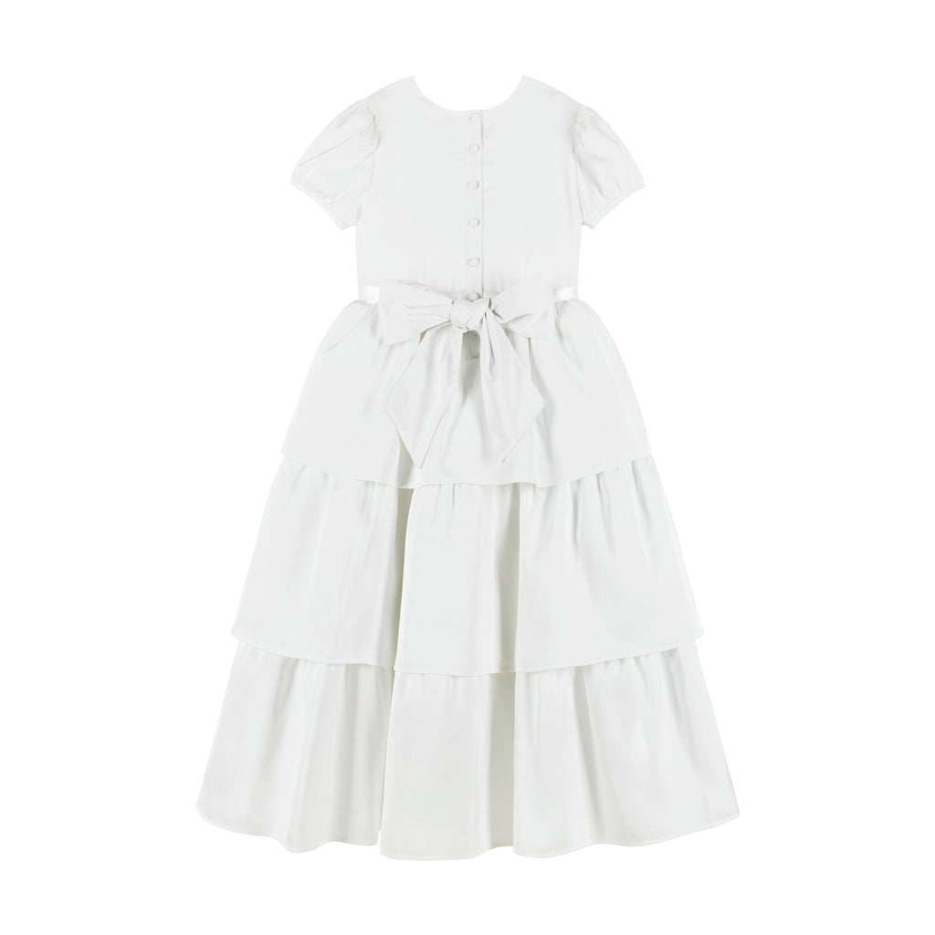 Tween Puff Sleeve Satin Tiered Dress (Size 7-16) | White - Andy & Evan